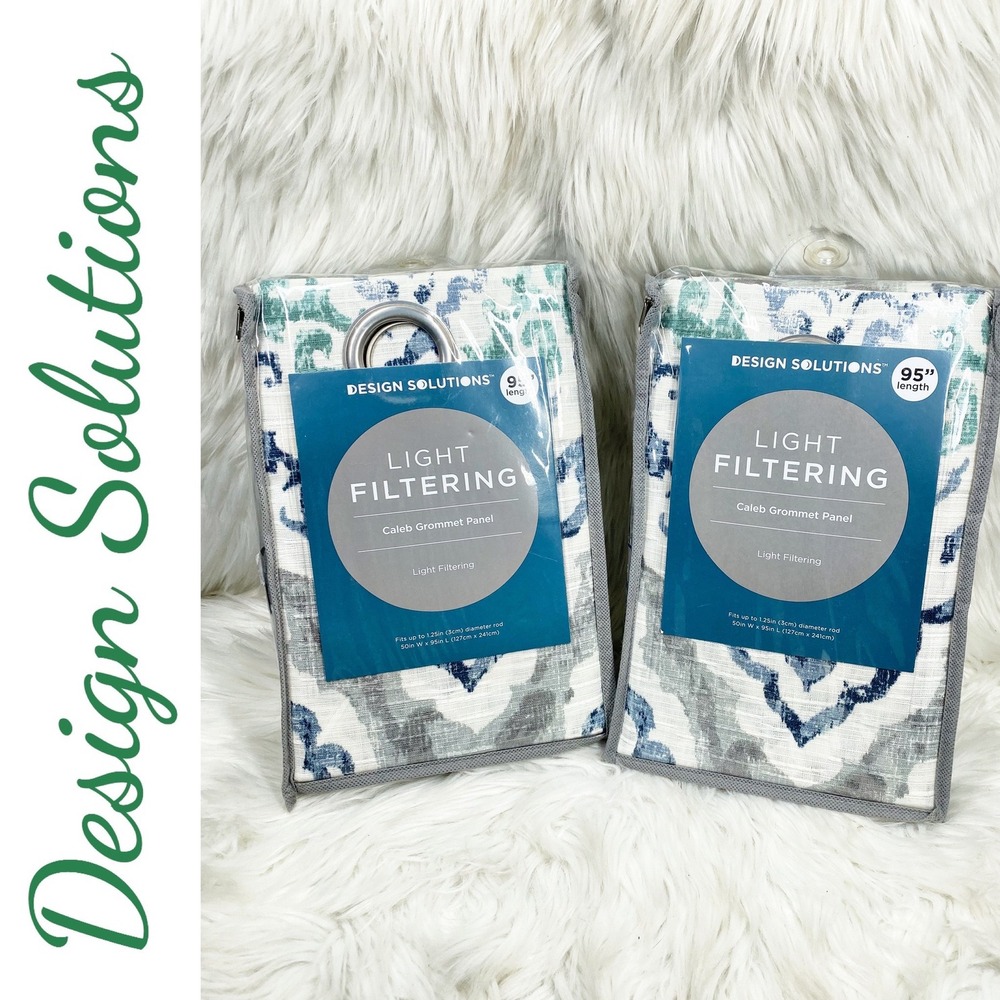 Design Solutions 2PK Caleb Grommet Curtain‎ Panels 50x95 Light Filter Blue Green